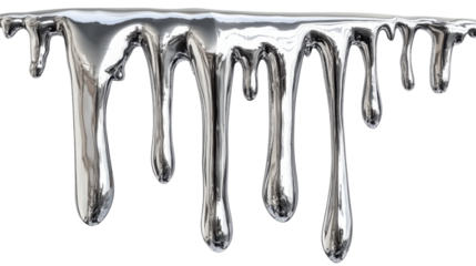 Liquid silver metal dripping down with transparent background