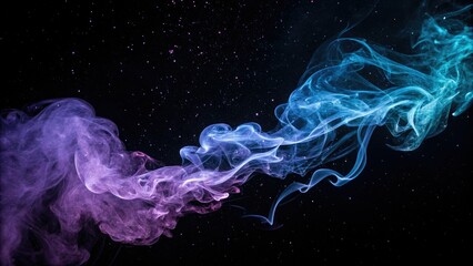 Fototapeta premium Softly glowing blue and purple ribbons drift through the inky blackness of space like wisps of smoke on an astral breeze, smoky, ethereal, nebular