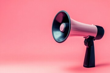Pink megaphone on a pink background announcing a message