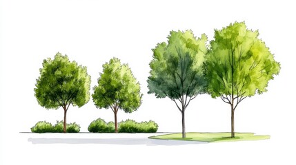 Fototapeta premium Hand-painted illustration of trees and greenery in a park setting
