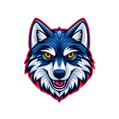 Neon Eyes Husky Wolf Mascot Head Logo Design