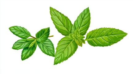 Fototapeta premium Fresh Mint Leaves Isolated on White Background for Culinary Use