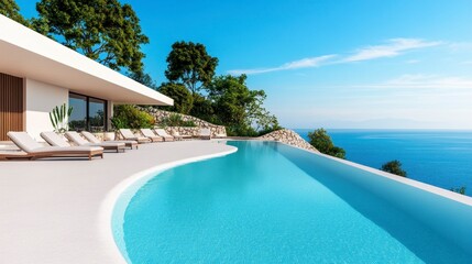Fototapeta premium Modern Luxury Villa with Infinity Pool Overlooking the Ocean
