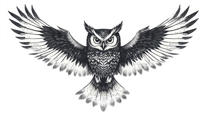 Obraz premium Majestic owl in flight, white background, wildlife art