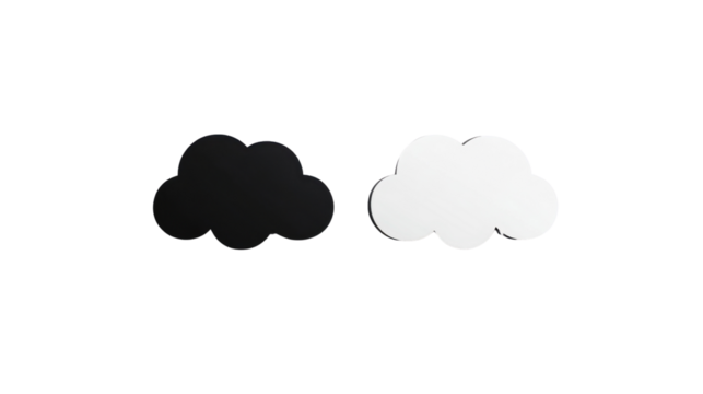 Black and white paper clouds floating on transparent background