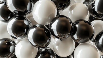 Shiny Black and White Balls in a Close-Up Abstract Arrangement