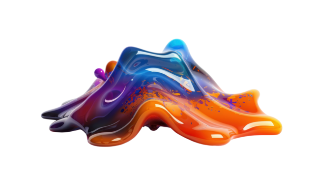 Colorful liquid splashes forming abstract shapes on transparent background