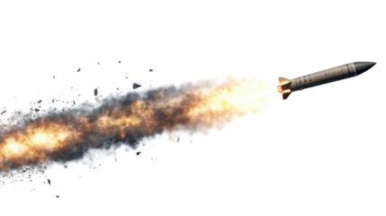 Ballistic missile flying with a transparent background