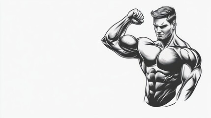 Fototapeta premium Muscular man flexing bicep, fitness, studio, strength, exercise