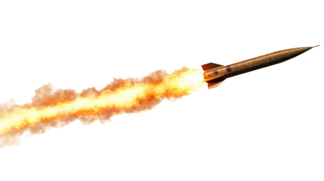 Ballistic missile flying with a transparent background