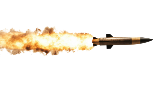 Ballistic missile flying with a transparent background