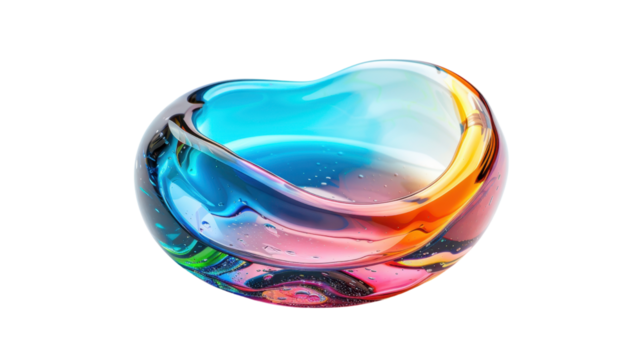 Colorful glass bowl shining with transparent background