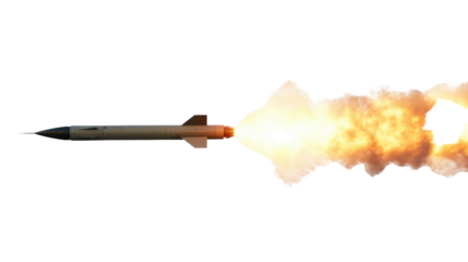 Guided missile flying and firing with transparent background