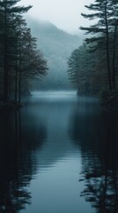 Serene Mist-Shrouded Lake in a Mountainous Forest