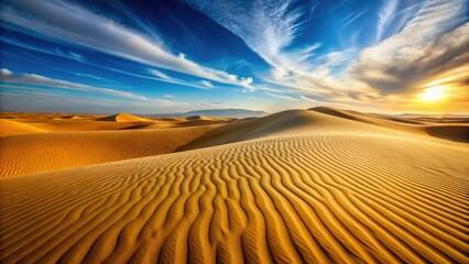 Naklejka premium Sandy dunes stretching towards the horizon with a vast expanse of golden sand, landscape photography, sandy dunes