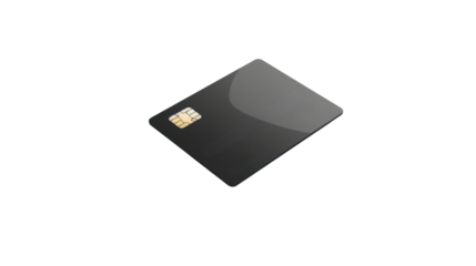 Black credit card with chip on transparent background
