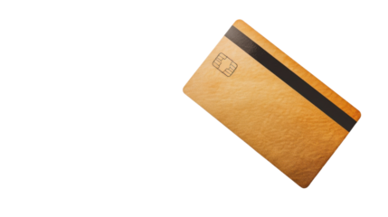 Gold credit card floating with transparent background