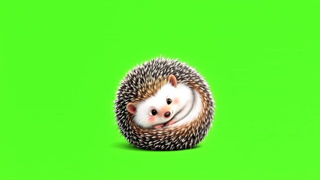 Cute hedgehog curled, green screen, animation, character design, mascot