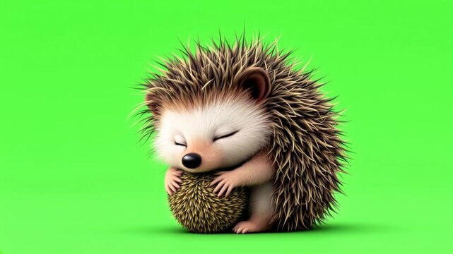 Cute hedgehog hugging durian, green screen, animation, children's book