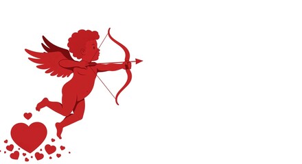 Obraz premium Red Cupid with Bow and Arrow Flying Shooting Hearts Valentine s Day Illustration