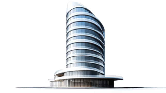 Modern office building rotating on transparent background