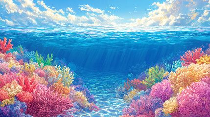 coral reef underwater marine ecosystem ocean flora deep sea beauty tropical aquatic life biodiversity sunlight reflection underwater photography nature exploration vivid blue wallpaper