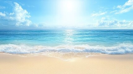 Obraz premium Sunny beach, ocean waves, bright sky, summer vacation