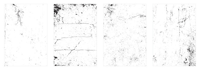 Overlay textures set stamp with grunge effect. Old damage Dirty grainy and scratches. Set of different distressed black grain texture. Distress overlay vector textures.	
