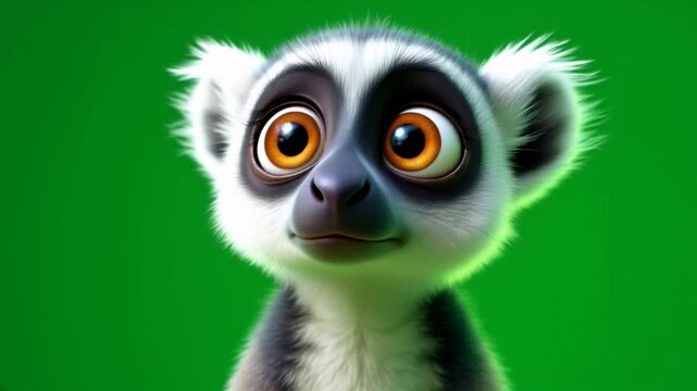 Cute lemur cartoon, green screen, animation, film