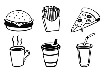 Food and Drink Icons Set - Restaurant, Fast Food, and Beverage Vector Illustrations