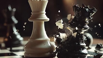 Chess board game concept of business ideas and competition. Chess figures on a dark background. White victory.