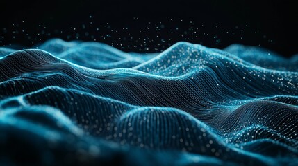 Abstract Digital Landscape with Blue Lines and Sparkling Particles