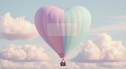 Fototapeta premium Pastel Heart Shaped Hot Air Balloon Soaring Through Dreamy Cloudscape