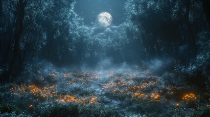 Obraz premium Enchanted Moonlight Forest: A Mystical Night Scene