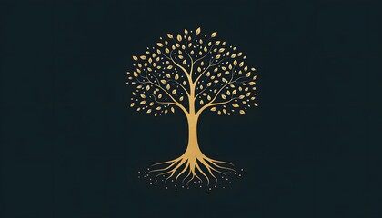 Golden Tree with Extensive Roots and Leaves