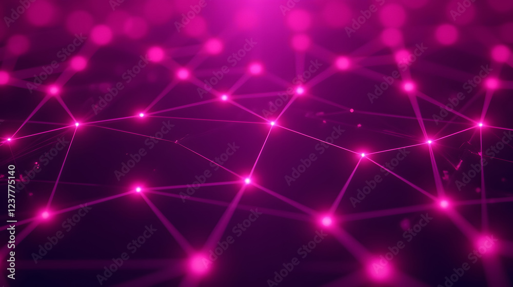 Poster abstract network of interconnected pink dots and lines creating a futuristic digital background with