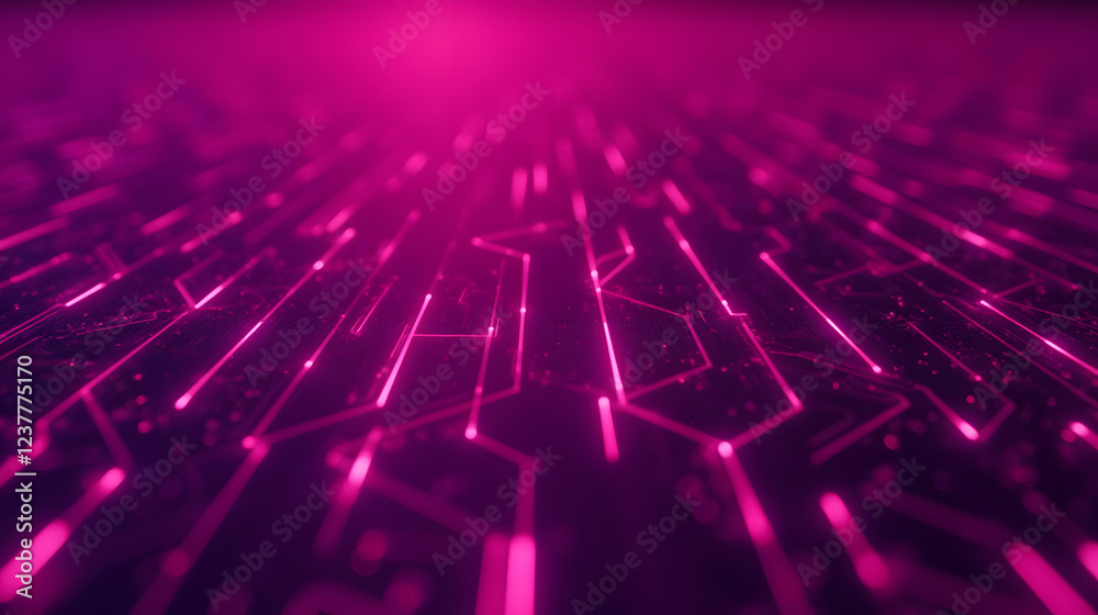 Poster abstract digital background with glowing pink lines creating a futuristic circuit-like pattern on a 