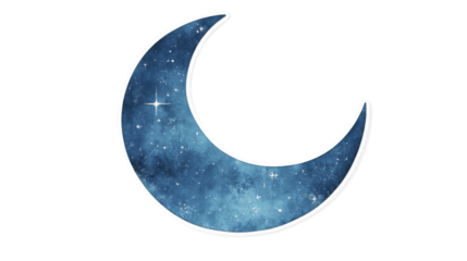 Crescent moon showing starry nebula on transparent background
