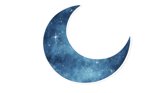 Crescent moon showing starry nebula on transparent background
