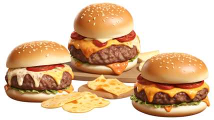 Set of burgers collection on white background 
