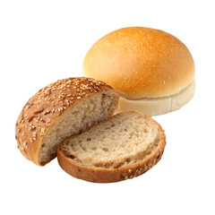 Two Sesame Seed Buns Stacked High Golden Brown Crust