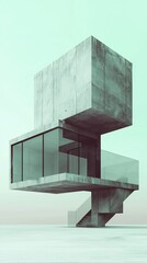 Modern concrete house design, minimalist architecture, desert landscape, architectural visualization