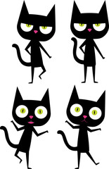 Playful and funny cartoon black cat with big head, pink nose and green eyes. Perfect for children's books, greeting cards, or any design that requires a cute and lovable feline companion. 