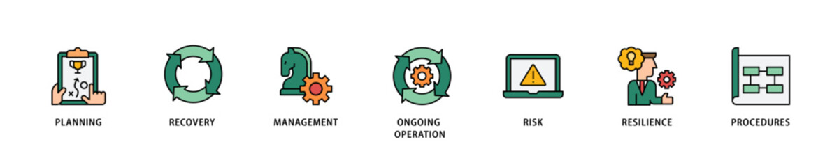 Business icon set flow process which consists of management, ideas, leadership, team, strategy, process, goals, and implementation icon live stroke and easy to edit .