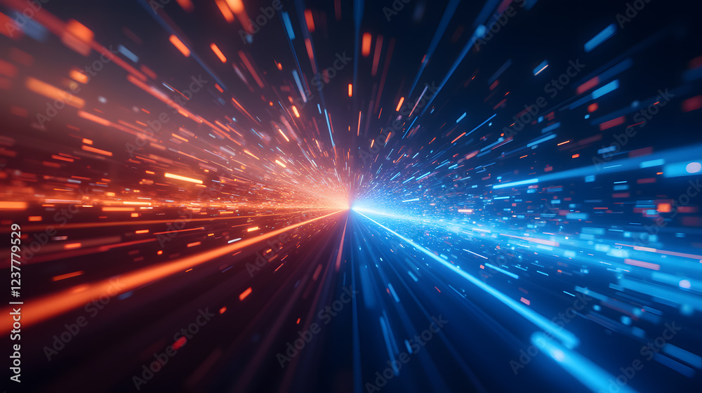 Poster dynamic abstract motion background with intense blue and red light trails creating a sense of speed 