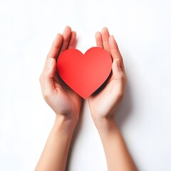 Obraz premium Loving Hands Gently Hold Red Paper Heart Symbol