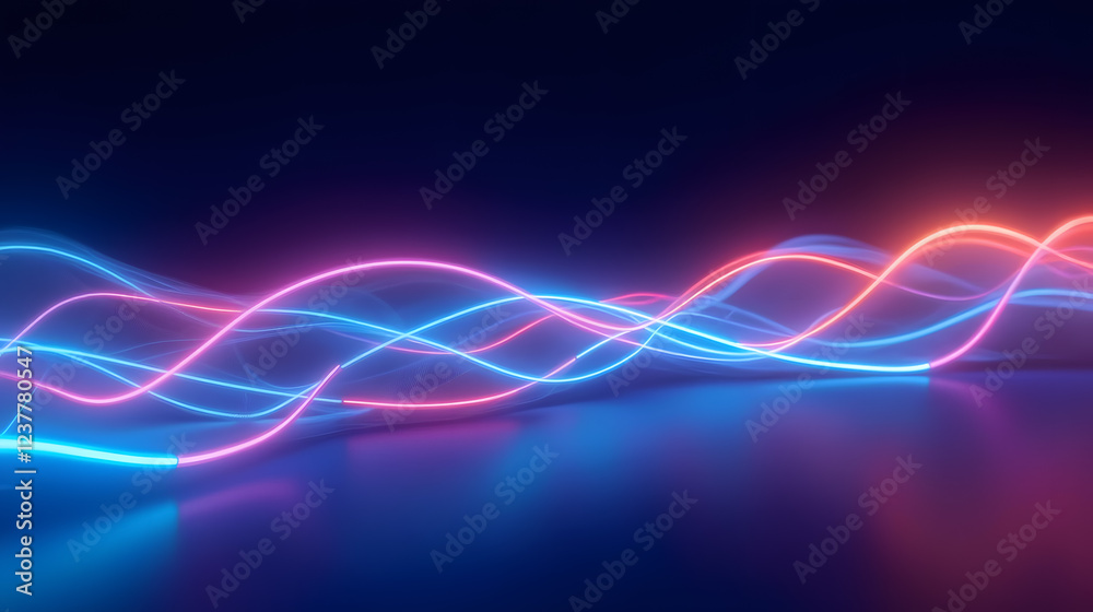 Poster vivid abstract waves of neon light in a dark background creating a dynamic flowing composition with 