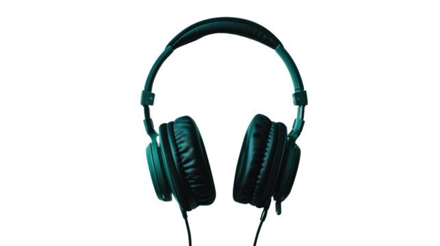 Professional teal headphones isolated on transparent background