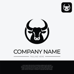 Bull Head Logo Template Design with Circle, Black and White Color