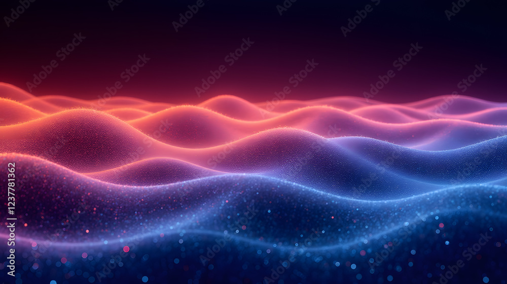 Poster abstract digital waves with glowing lights in gradient colors, creating a mesmerizing and dynamic ef